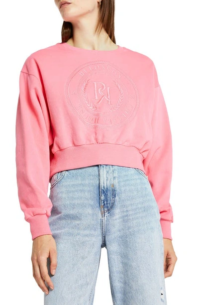 Shop River Island Graphic Crop Sweatshirt In Pink - Bright