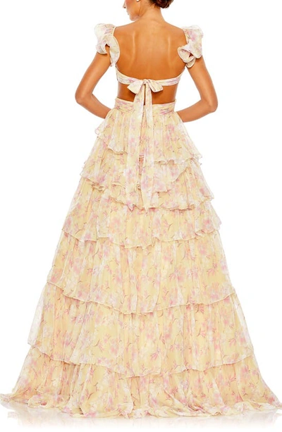 Shop Mac Duggal Sleeveless Floral Cutout Ballgown In Buttercream