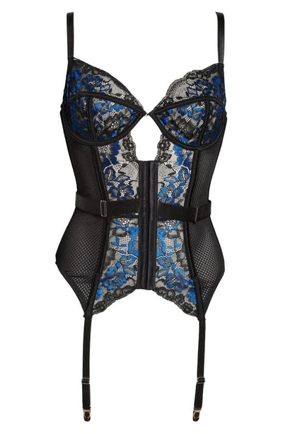 Coquette Floral Mesh Underwire Bustier With Garter Straps In Black