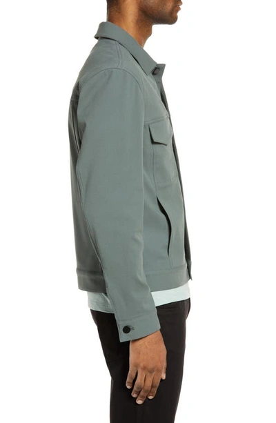Shop Theory Cotton Blend Twill Trucker Jacket In Balsam Green/ Ivory