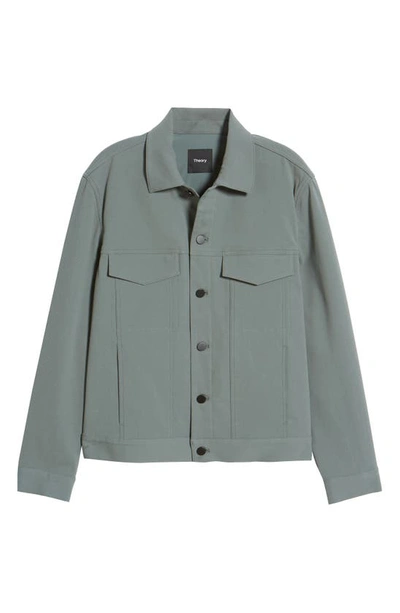 Shop Theory Cotton Blend Twill Trucker Jacket In Balsam Green/ Ivory