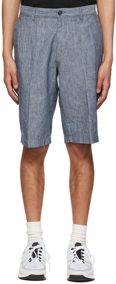 Shop Hugo Boss Blue Linen Shorts In 404 Dark Blue