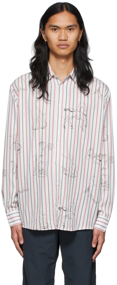 Shop Soulland White Damon Shirt In White/red Stripes