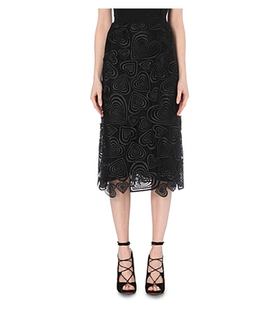 Shop Christopher Kane Heart-embroidered Lace Skirt In Black