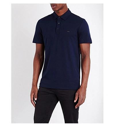 Michael Kors Short-sleeved Cotton-jersey Polo Shirt In Midnight