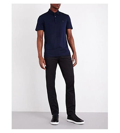Shop Michael Kors Short-sleeved Cotton-jersey Polo Shirt In Midnight