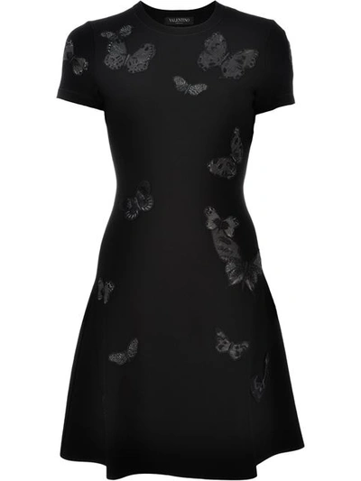 Valentino Short-sleeve Lace & Velvet Dress, Black