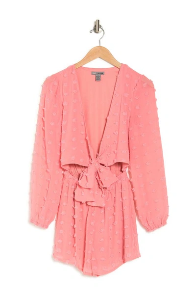Love By Design Priyanka Swiss Dot Chiffon Front Tie Romper In Rose Petal