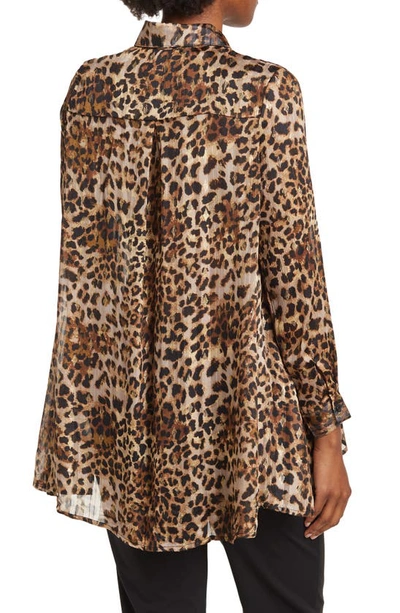 By Design Eve Chiffon Collared Button Front Blouse In Leopard
