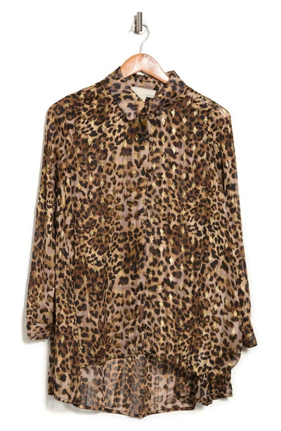 By Design Eve Chiffon Collared Button Front Blouse In Leopard