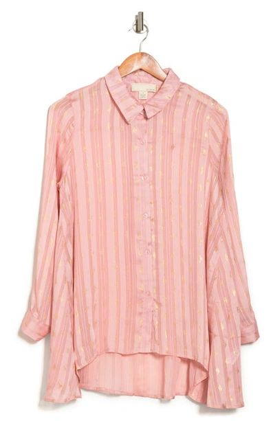 By Design Eve Chiffon Collared Button Front Blouse In Rose Tan