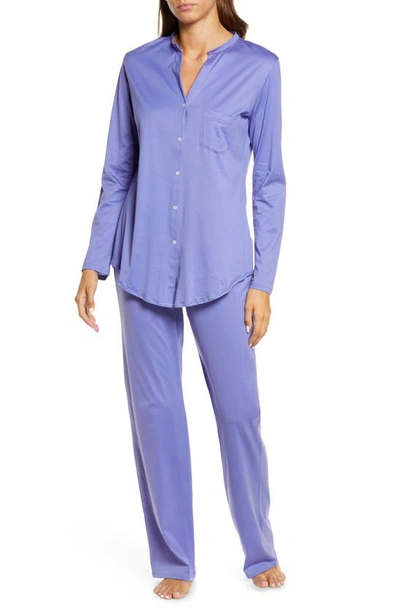 Shop Hanro Cotton Deluxe Pajamas In Violet Blue