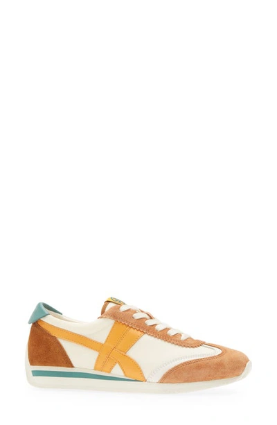 Tory Burch Hank Mixed Leather Retro Sneakers In New Ivory/ Orange/ Bright Lago