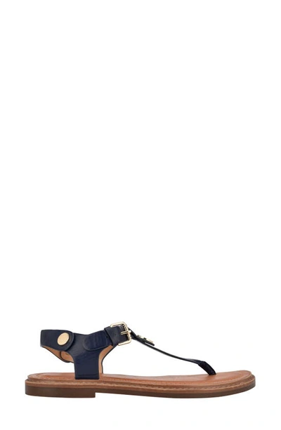 Tommy Hilfiger Bennia Womens Faux Leather Sling Back Thong Sandals In Dark Blue