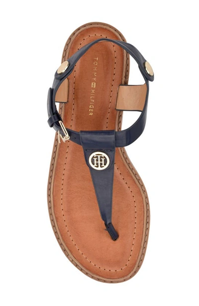 Tommy Hilfiger Bennia Womens Faux Leather Sling Back Thong Sandals In Dark Blue