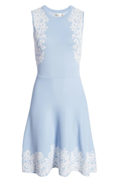 Shop Eliza J Floral Border Knit Fit & Flare Minidress In Blue