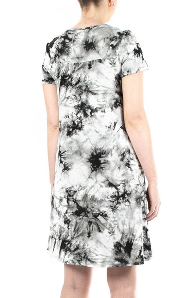 Nina Leonard Scoop Neck Tie-dye Print Dress In Black Mult