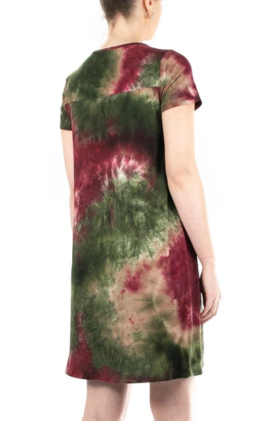 Nina Leonard Scoop Neck Tie-dye Print Dress In Olive Mult