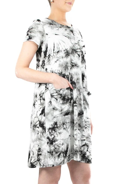 Nina Leonard Scoop Neck Tie-dye Print Dress In Black Mult