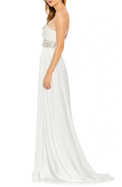 Shop Mac Duggal Pleated One-shoulder Satin Gown In White