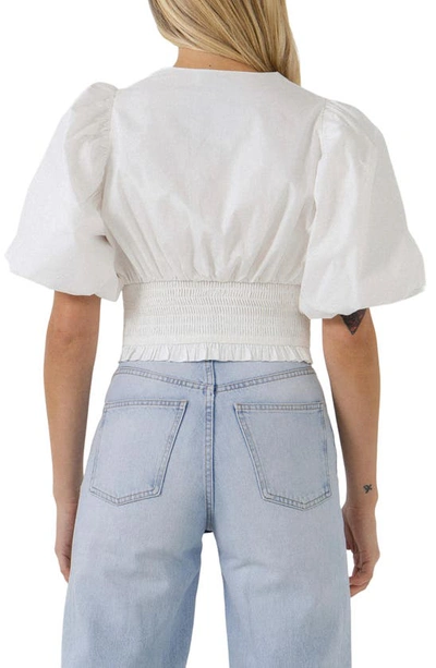 Endless Rose Smocked Waist Cotton Blouse In White