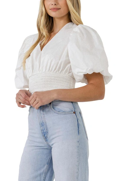 Endless Rose Smocked Waist Cotton Blouse In White