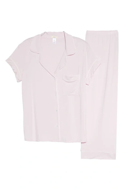 Shop Eberjey Gisele Jersey Knit Crop Pajamas In Light Violet/ Ivory