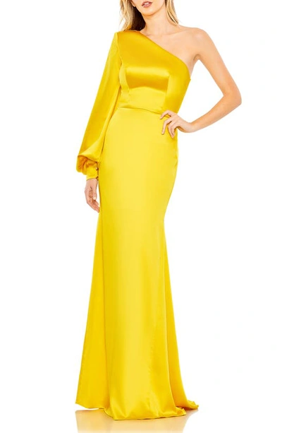 Shop Ieena For Mac Duggal One-shoulder Long Sleeve Column Gown In Sunset