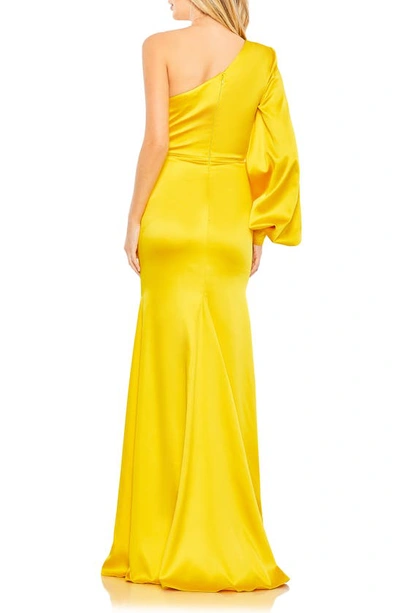 Shop Ieena For Mac Duggal One-shoulder Long Sleeve Column Gown In Sunset