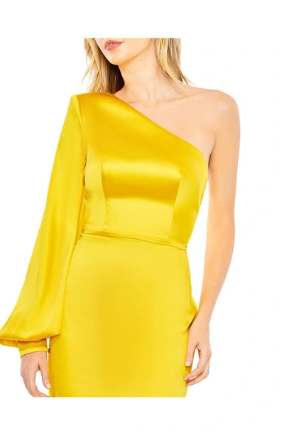 Shop Ieena For Mac Duggal One-shoulder Long Sleeve Column Gown In Sunset