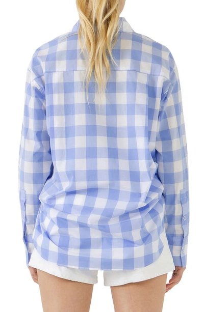 Shop English Factory Gingham Cotton Shirt In White/ Blue