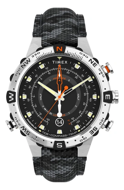 Shop Timex Expedition Tide Temp Compass Camo Strap Watch, 38mm In Silver/ Black/ Camo