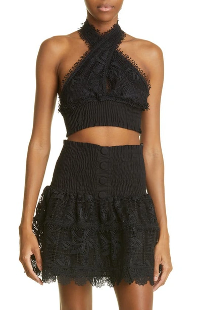 Pia Cross Front Lace Halter Top In Black