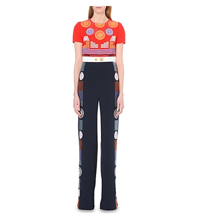 Peter Pilotto Woman Pylos Embroidered Crepe Jumpsuit Navy In Navy Red
