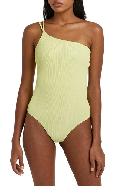 Shop River Island Asymmetric One-shoulder Bodysuit In Lime