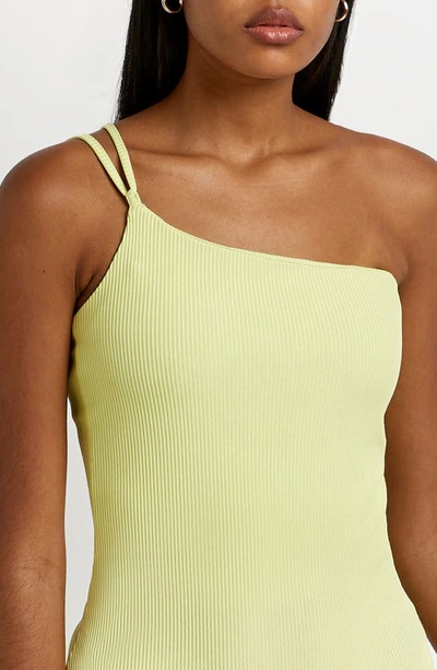 Shop River Island Asymmetric One-shoulder Bodysuit In Lime
