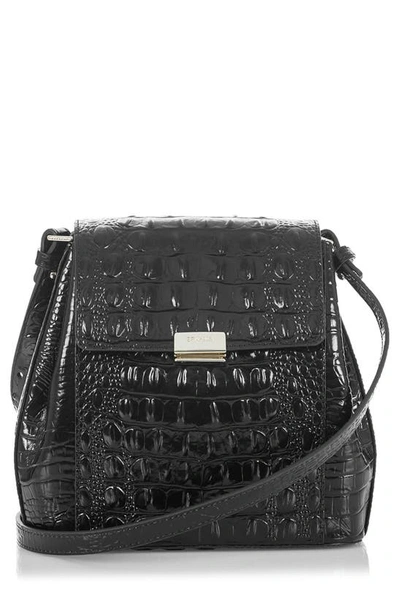 Shop Brahmin Margo Croc Embossed Leather Crossbody Bag In Black