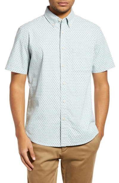 Shop Faherty Playa Regular Fit Print Short Sleeve Button-down Shirt In Jade Fish Scale