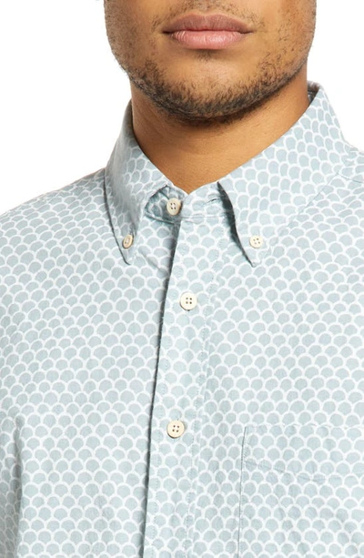 Shop Faherty Playa Regular Fit Print Short Sleeve Button-down Shirt In Jade Fish Scale