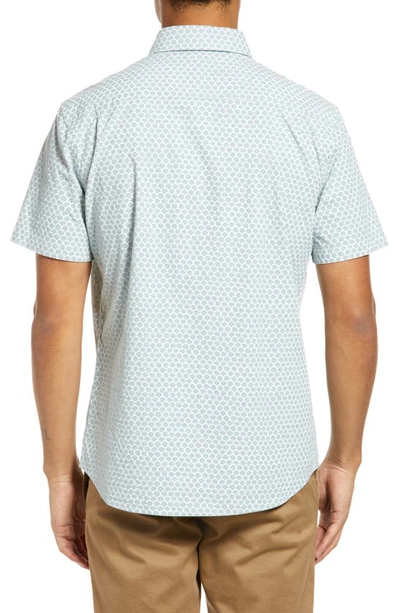 Shop Faherty Playa Regular Fit Print Short Sleeve Button-down Shirt In Jade Fish Scale