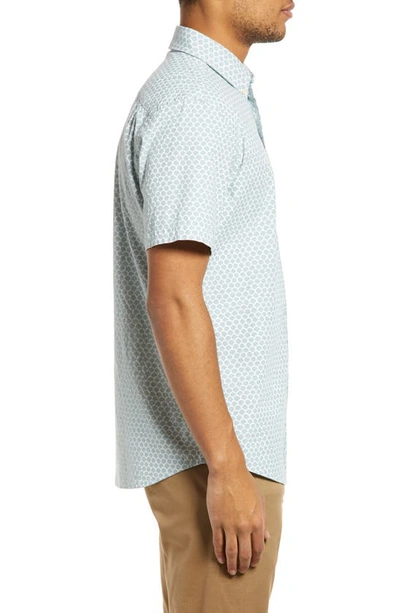 Shop Faherty Playa Regular Fit Print Short Sleeve Button-down Shirt In Jade Fish Scale