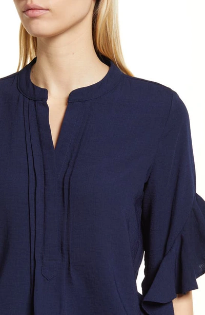 Shop Vince Camuto Ruffle Sleeve Split Neck Blouse In Classic Navy