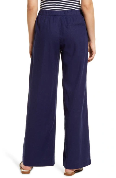 Shop Caslon Wide Leg Pull-on Linen Blend Pants In Navy Peacoat