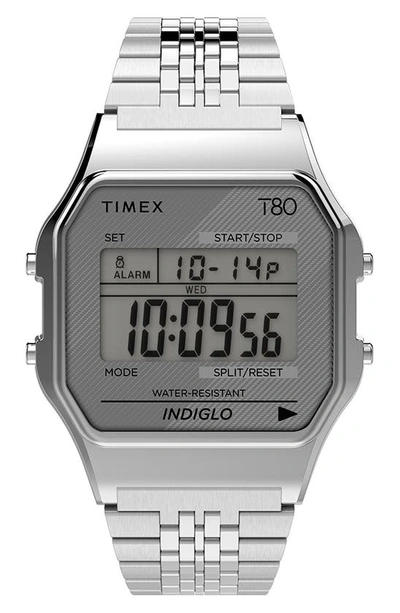 Shop Timex T80 Digital Bracelet Watch, 34mm In Silver