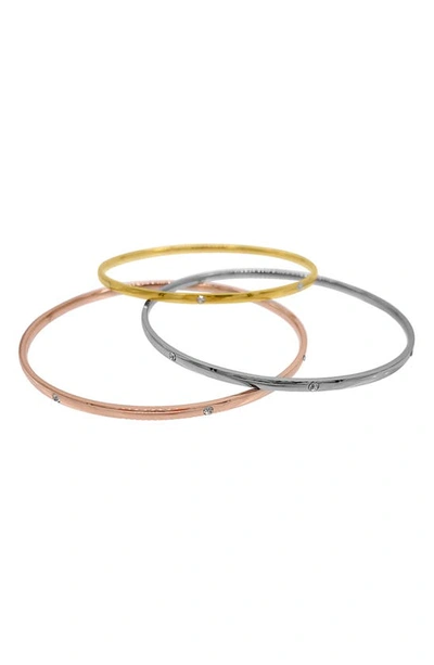 Shop Adornia Set Of 3 Water Resistant Mixed Metal Cz Bangle Bracelets In Yellow