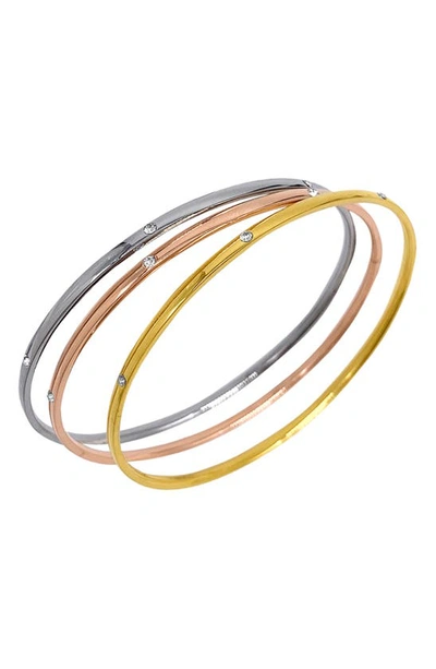 Adornia Set Of 3 Mixed Metal Cz Bangle Bracelets In Yellow
