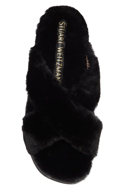 Shop Stuart Weitzman Roza Faux Fur Platform Slide Sandal In Black
