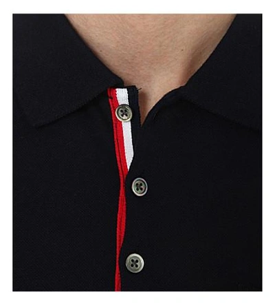Shop Thom Browne Branded Cotton-piqué Polo Shirt In Navy
