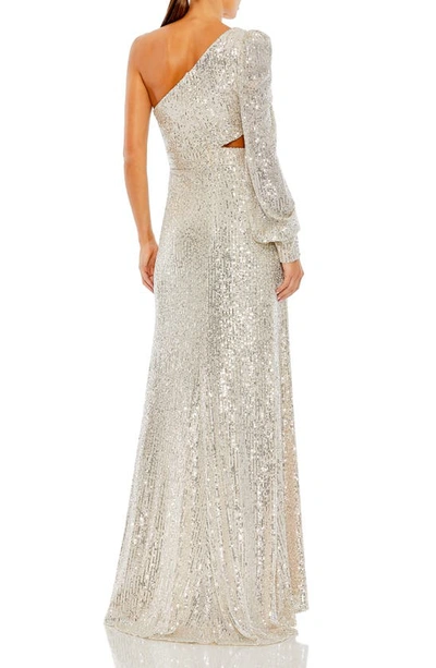 Shop Ieena For Mac Duggal Sequin Cutout One-shoulder Gown In Silver