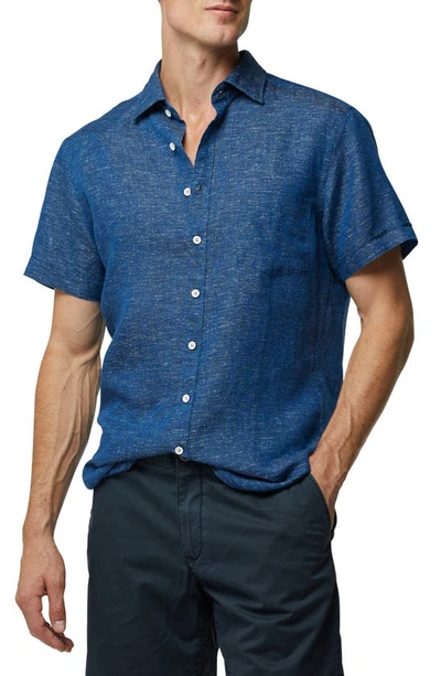 Shop Rodd & Gunn Ellerslie Short Sleeve Linen Button-up Shirt In Deep Pacific